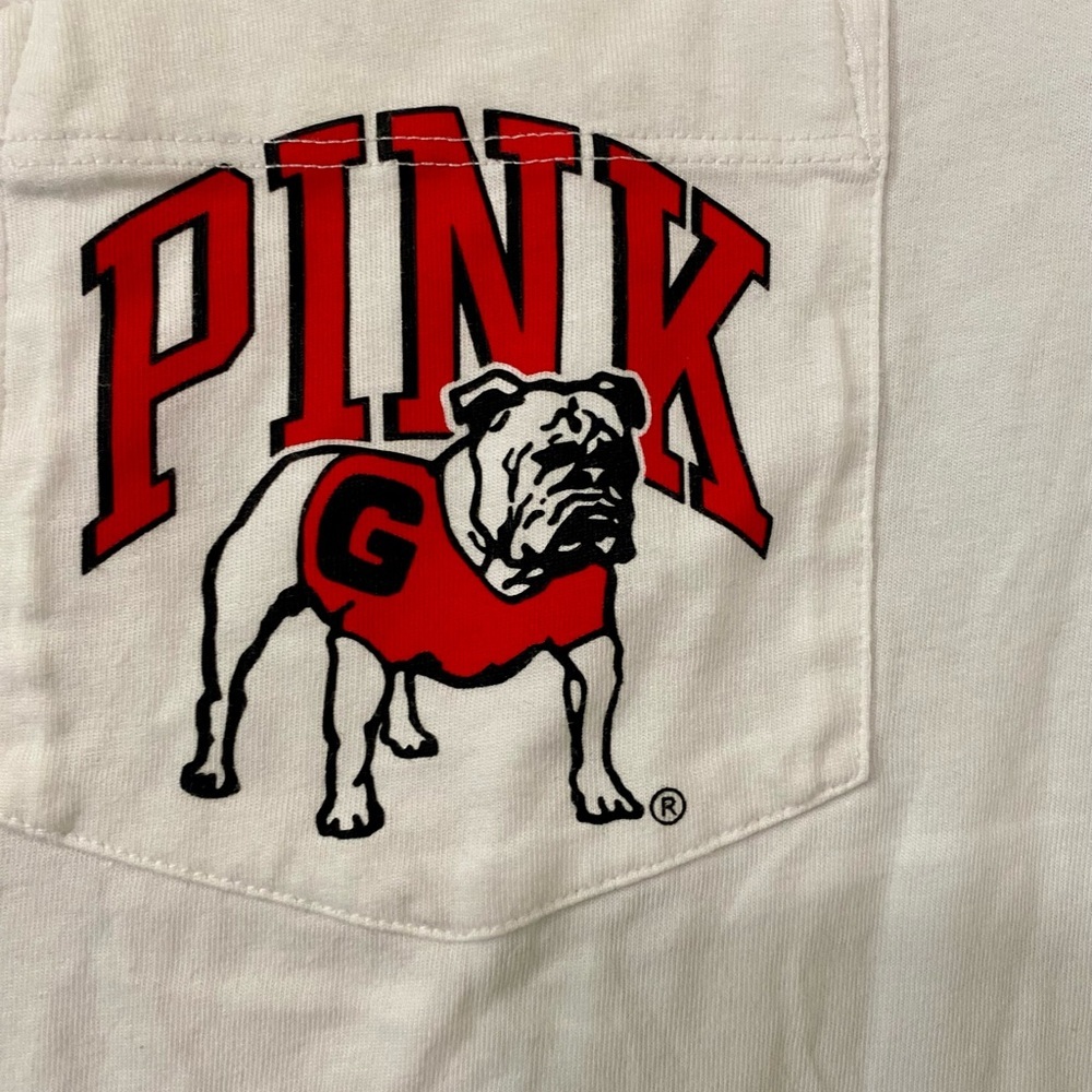 PINK Victoria's Secret White Tee with Red Sequin Bulldog - Picture 3 of 5